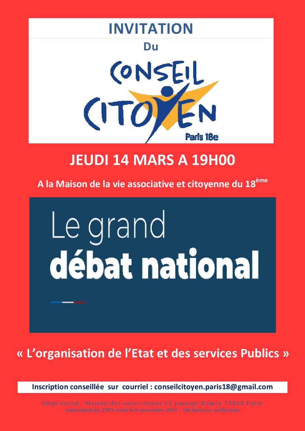 You are currently viewing GRAND DEBAT Conseil Citoyen jeudi 14/03 à 19H00 à la Maison de la Vie Associative et Citoyenne du 18e